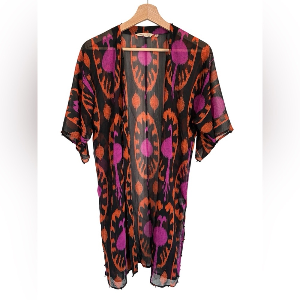 Soft Surroundings Open Duster Kimono Beaded XS Boho